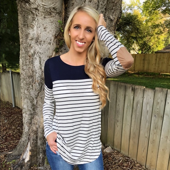 Striped top with Elbow Patch - Picture 1 of 5